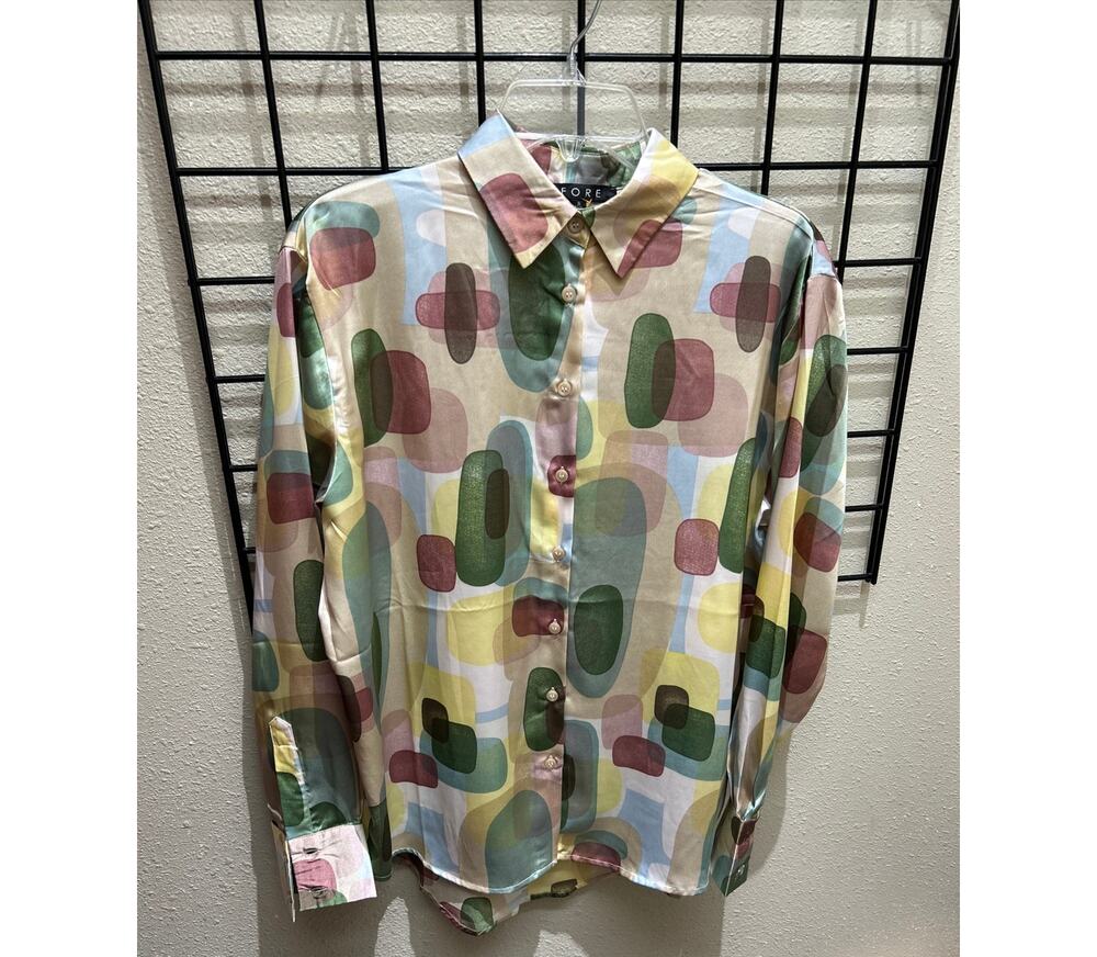 FORE Multicolor Geometric Button Front Blouse Women's Small